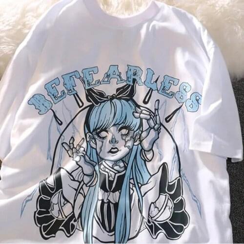 Cotton Harajuku short-sleeved y2k vintage t-shirts female Japanese anime print T shirt loose women clothes top shirt oversize