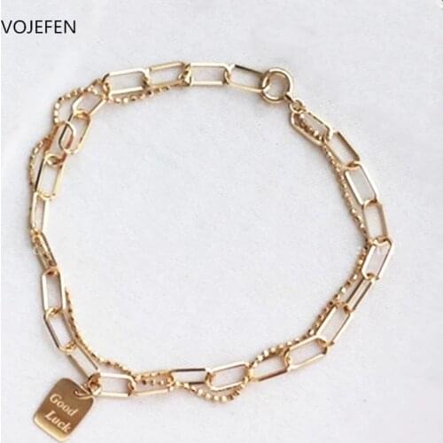 VOJEFEN AU750 18K Yellow Real Gold Link Chain Bracelet for Women 18k Real Gold Fine Jewelry for Women Teen Girls Bracelet Gift