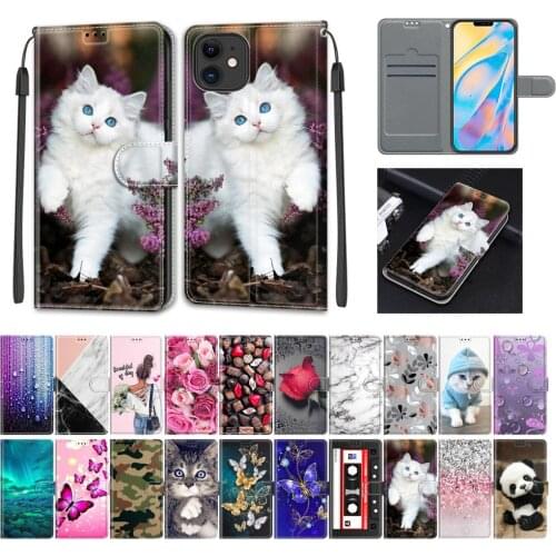 XR Leather Case for iPhone 11 12 Pro Max 6 7 8 Cute Painted Pattern Phone Case Stand Card Holder Cover Business Shockproof Coque