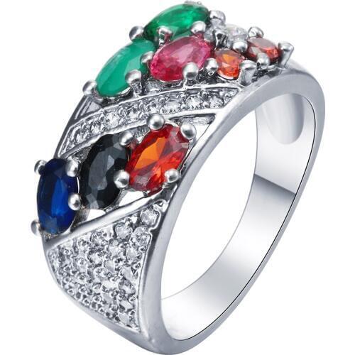 Hainon Colorful Red Blue Green Zircon Cubic Wedding Engagement Rings Silver Color Luxury Rings Jewelry Gifts