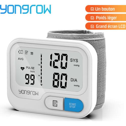 Yongrow Tonometer Automatic Wrist Digital Blood Pressure Monitor Digital lcd Sphgmomanometer Heart Rate Pulse Meter BP Monitor