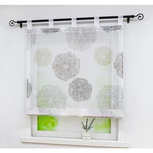 Roman Curtain Circle Printed Tie-Up Shade Tap Top Sheer Balcony Window Voile Drapery Valance Panels for Living Room Home Decor