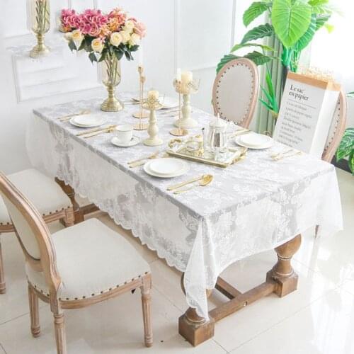 Romantic White Lace Table Cloth Wedding Party Decor Translucent Table Cover Embroidered Tablecloth for table Home Decor