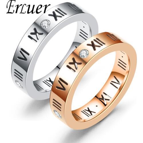 ERLUER Ladies Fashion Ring For women Girls Stainless Steel Band Roman Numeral Party Engagement Wedding zircon Rings Jewelry Gift