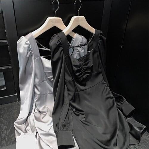 2021 women fashion Square Neck Puff Sleeve Long Sleeve dress SZ210801