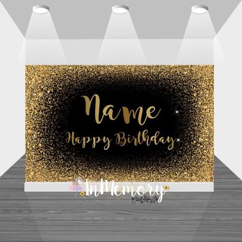 Gold Glitter Happy Birthday Party Personalize Name background for Photo Studio Black Happy Birthday Backdrops Decor Supplies