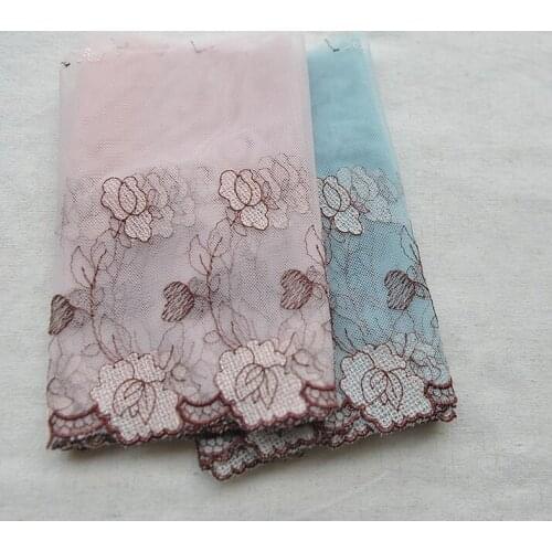 2 Meters/lot 16cm Width Embroidered Net Pink Blue Lace Trim Fabric DIY Sewing Lace Fabric Garment Decor