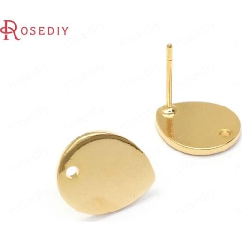 36030)20PCS 12x10MM 24K Gold Color Brass Drop Shape Stud Earrings High Quality Diy Jewelry Findings Accessories