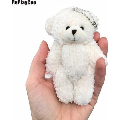 25PCS Mini Teddy Bear Stuffed Plush Toys 12cm Small Bear Stuffed Toys white pelucia Pendant Kids Birthday Gift Party Decor023