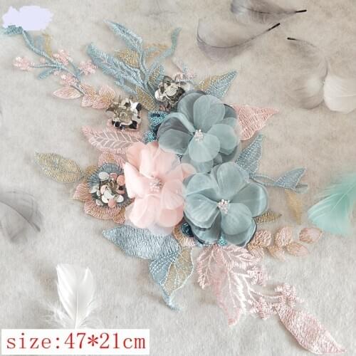 3D flower LACE 3pieces HandMade Embroidery LACE Fabric 47*21cm for wedding dress decoration DIY accessories decoration F056