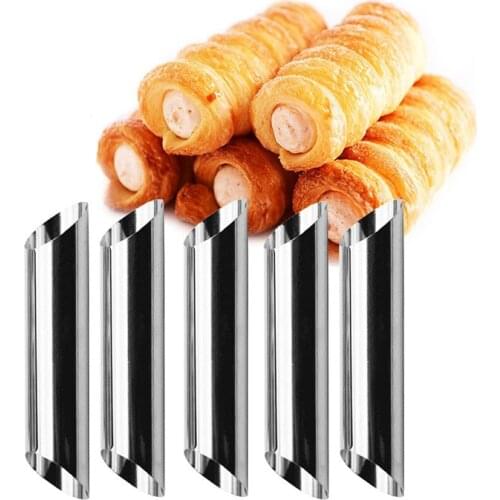 5Pcs/Set Multi Purpose DIY Baking Tools for Bread Pastry Silver Cone Roll Kitchen Supplies Croissants Molds Cream Horn Mould