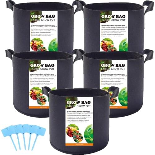 5pcs Plant SYSTEMS Gallon Grow Bags Heavy Duty Aeration Fabric Growing Bag Thickened Nonwoven Fabric Containers for Potato Plan