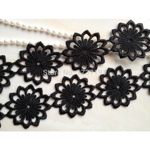 5 yards Flower Applique Lace In Black Retro Venise Lace Ribbon for Jewelry Supplies, Women Dress Accessories, Altered Couture