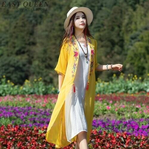 Boho Chic Sunscreen Mexican Ethnic Robe Vintage Femme Chiffon Kimonos Cardigan Beach Summer Long Shirt Female Tunic TA1696