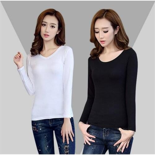 CHSDCSI Pure Color Black White Tops Long Sleeve Blouses V-Neck Top Women Pullover Thin Maid Knitted Body Blusas Femininas S088