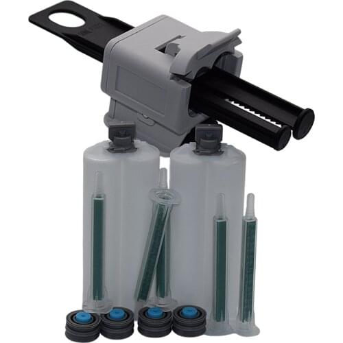 50ml Two Component AB Glue Dispensing Gun Hand Tools Dispenser with 2 set 50ml Empty Dual-Barrel Cartridge and 5pc AB Mixed Tube