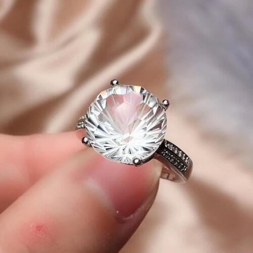 Fashion Ring Natural And Real White Crystal ring 925 sterling silver Wholesales Fine jewelry 12*12mm gem