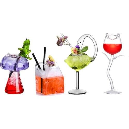 Creative Cocktail Glass - Mushroom/Swan/Rose/Octopus/Bird Design Cocktail Glass, Novelty Drink Cup for KTV Bar Night Party