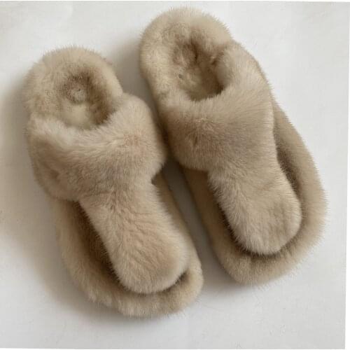 Summer Flip Flops Mens And WomenS Casual Sandals Real Mink Hair Personality Shoes Anti Slip Trend Fur Sandals