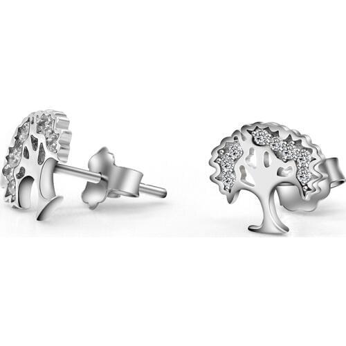 925 Sterling Silver Stud Earrings Small Tree Cubic Zircon Earrings Unique Design for Women Girls Special Valentines Day Gift