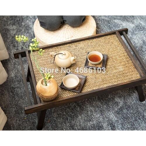 Thai Asian Style Furniture Southeast Home Bamboo Wooden Tray Table For Breakfast Bed Serving Tray Foldable Legs Living Room