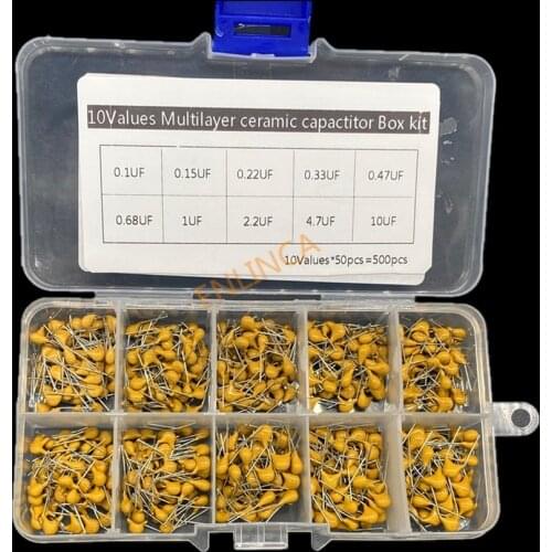 500pcs 10Valuesx50 50V 100nF 1000nF 10000nF 150nF 220nF 2200nF 330nF 470nf 4700nf 680nf monolithic Multilayer ceramic capacitor