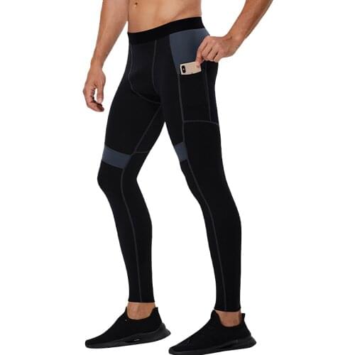 Mens Running Tights with Pocket Leggings Compression Underwear Quick-drying Pants Jogging Fitness Gym Sport Patchwork Trousers
