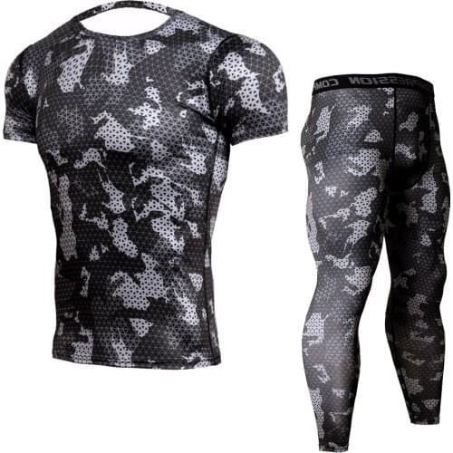 Men Sport Suit Gym Training Fitness Tracksuits Compression Shirt Leggings Quick Dry Fit Jogging BodyBuilding Workout Running Set