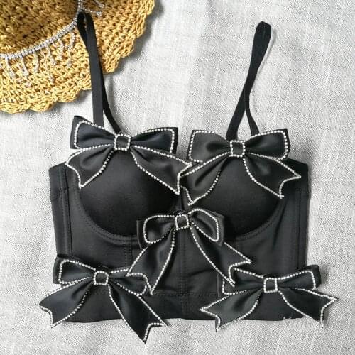 Bow Suspenders Outer Wear Bra Top Women Diamond Bow Chest Wrap Performance Wear Girls Ladies Camisole Tank White Black