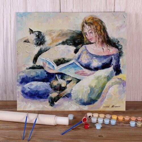 Oil Painting Style Lady Cat Paint By Numbers Complete Kit Oil Paints 40*50 Oil Painting Handmade For Children Handicraft