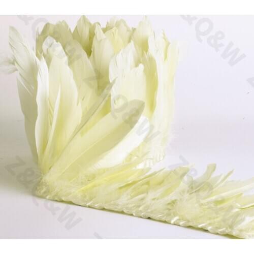 Natural goose feathers are dyed creamy yellow to make 2m cloth edge diy feather skirt shawl stage wings decoration costume