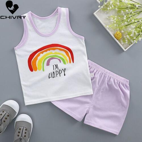 New 2020 Kids Boys Clothing Sets Summer Cartoon Print Sleeveless O-Neck Vest T-Shirt Tops with Shorts Baby Girls Pajama Sets