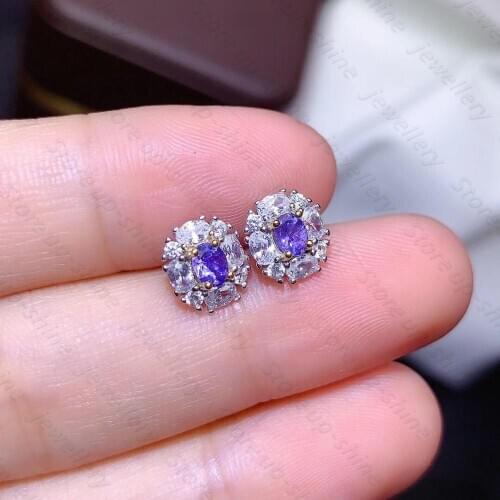New natural tanzanite earrings 925 silver ladies two-color electroplating earrings simple and stylish atmosphere