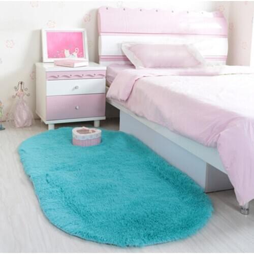 Oval Memory Area Rug Non-slip Bathroom Bedroom Furry Fur Floor Mat Floor Rug Soft Polyester Sofa Bed Carpet Tapis Chambre Fille