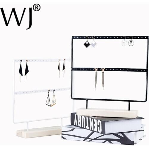 Luxury Countertop Pendant Earrings Display Stand Metal Hanger Solid Wood Piercing Jewelry Ear Studs Hanging Holder Storage Rack