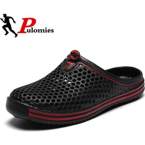 PULOMIES Summer Men Slippers Massage Clogs Outdoor Garden Shoes Male Pool Sandals Bathroom Flip Flops Mules Beach Slippers