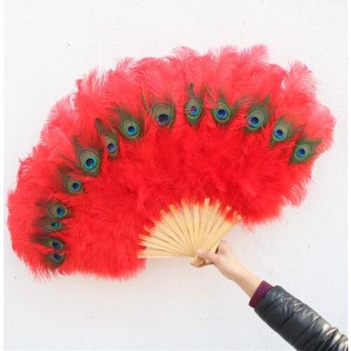 15 Bones Fluffy Big Ostrich Feather Fan Halloween Party Ornament Decor Necessary Handheld Plumes Peacock feathers Fan