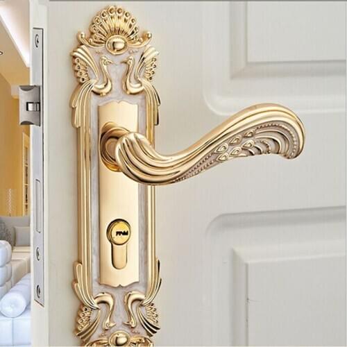 European Jade inset indoor wood door Ivory White Fluorescence Lock Bedroom Mute Handle Top Level Zinc Alloy study room Lock 50mm