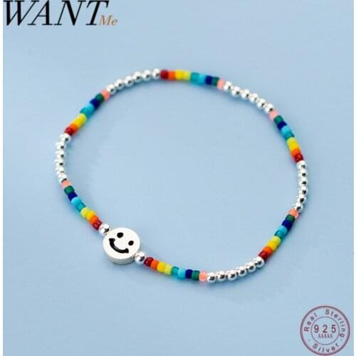 WANTME 925 Sterling Silver Romantic Colorful Handmade Beads Smile Charm Friendship Bracelet Sweet Fashion Party Women Jewelry