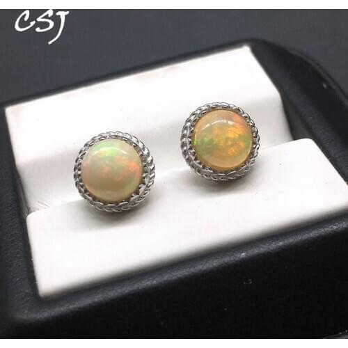 CSJ Natural Opal classics Stud good Earrings 925 Sterling Silver Fine Jewelry Women Lady Wedding Engagment Party free express