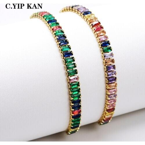 C.YIP KAN Design Stereoscopic gold plated Bracelet for Women Adjust Size colorful zirconia CZ Charm Bracelets Chain Link Fashion