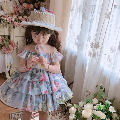 Summer Spanish Girls Lolita Princess Dress Bow Print Sweet Cute Tutu Dress For Girls Birthday Party Easter Gown Vestidos Y3132