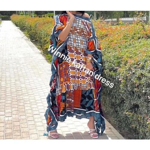 New Traditional 2021 Kuwait Elegant Cotton Bohemian Abaya Ramadan Maxi Dresses Dashiki African Batwing Sleeve Kaftan Dress
