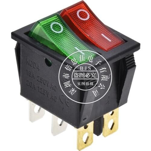 1PCS Ship type power rocker switch red green KCD3 double 6-pin light 15A / 250V 20A / 125VAC