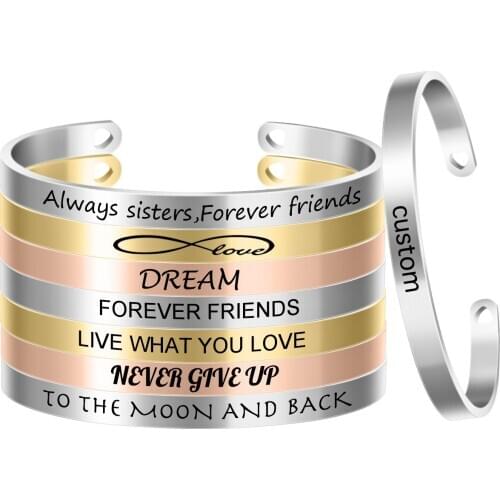 10pcs/lot Stainless Steel Customized Mantra Bangle Engraved Inspirational Bracelet Width 6mm Cuff Bangle Women Gift SL-001*10