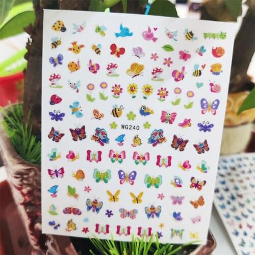 3D Stickers for Nails Cartoons Butterfly Bee Mushroom Design Nails Art Decoration Manicure Stickers Slider Nail Foil Accessories