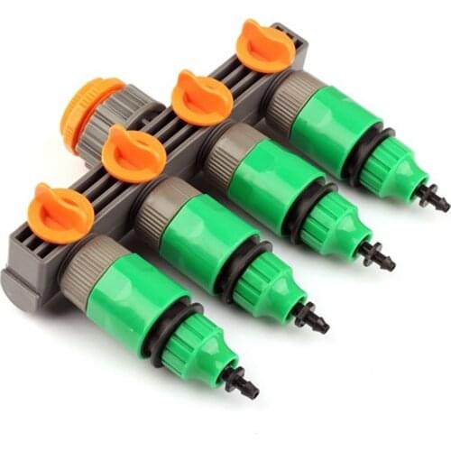 ABS 4 Ways Faucet Splitter Adaptor+4pcs 8/11 Or 4/7mm Hose Quick Connectors Garden Plants Drip Irrigation Water Tap Fittings