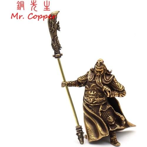 Antique Copper Guan Gong Statue Chinese God Of War Buddha Figurines Miniatures Desktop Ornament Feng Shui Home Decorations Craft