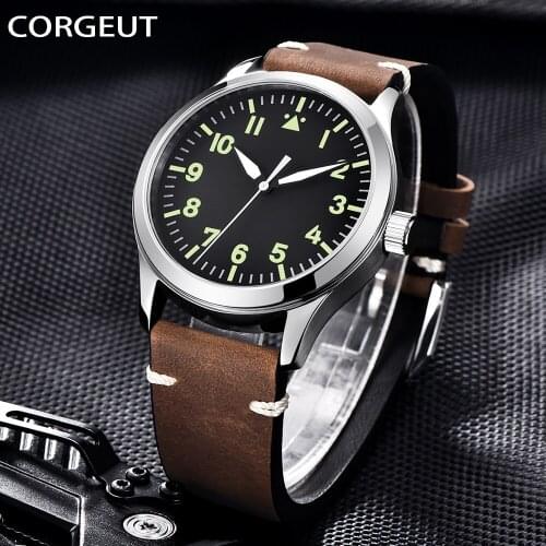 CORGEUT Fashion Mens Watches Business Top Brand Luxury Leather Luminous Waterproof Watch Mechanical Sport Watch Reloj Hombre