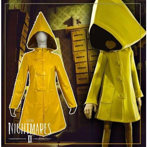 Game Little Nightmares Six Cosplay Costumes Hungry Kids Dress Yellow Outfit Uniform Halloween Suit Raincoat Children PU LEATHER